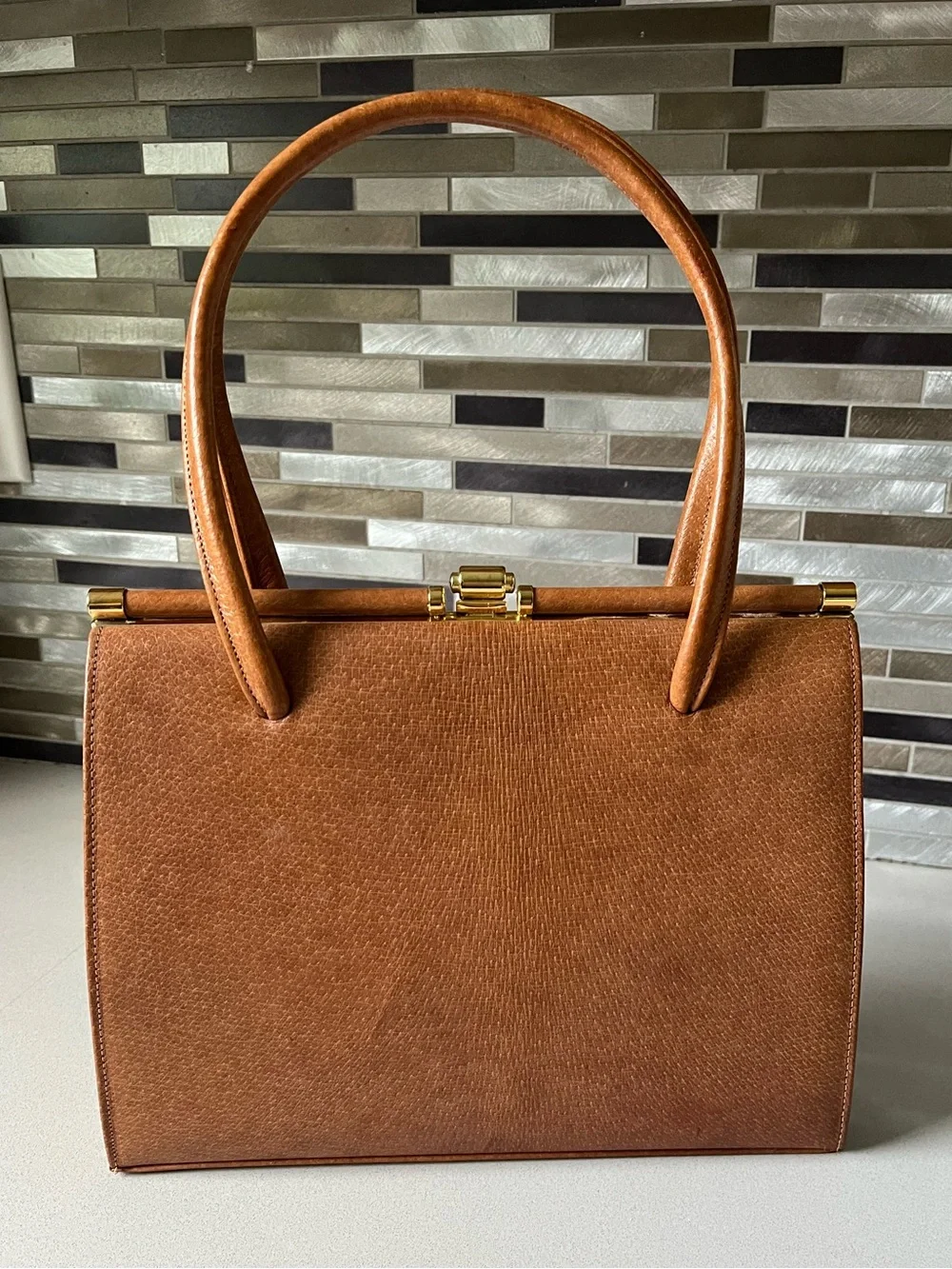 VINTAGE Classic Structured Brown Top-Handle Bag